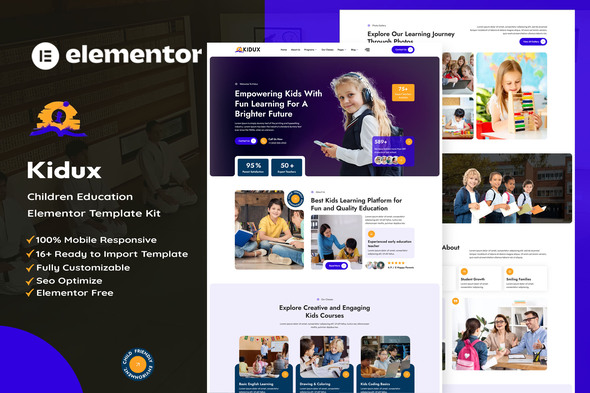 Kidux - Children Education Elementor Template Kit