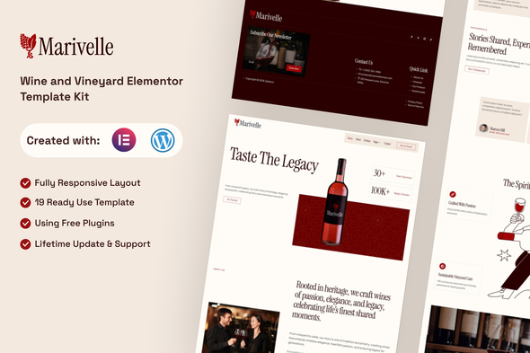 Marivelle - Wine and Vineyard Elementor Template Kit