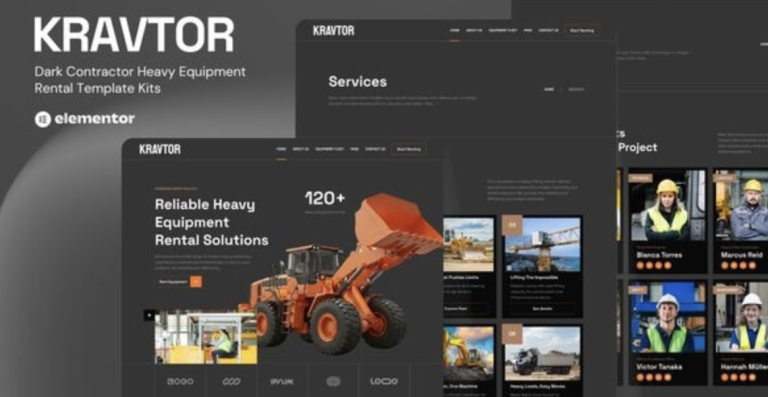 Kravtor – Contractor Heavy Equipment Rental Website Elementor Template Kit